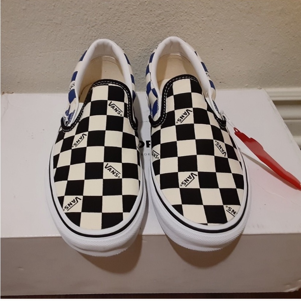 Vans Black and Blue Checkered Slip-On Sneakers
